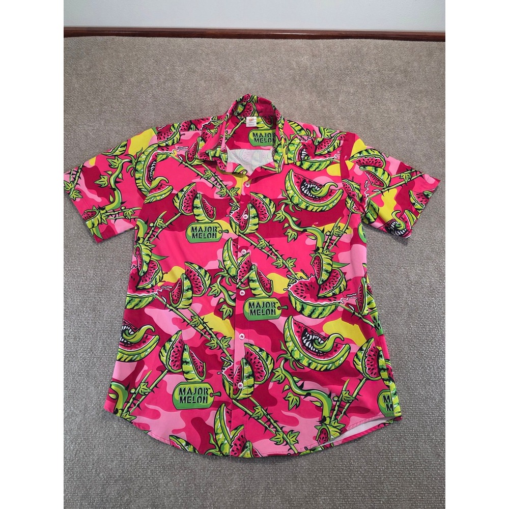 Rare Mountain Dew Major Melon FPS Apparel Pink Camo Watermelon Button Shirt M